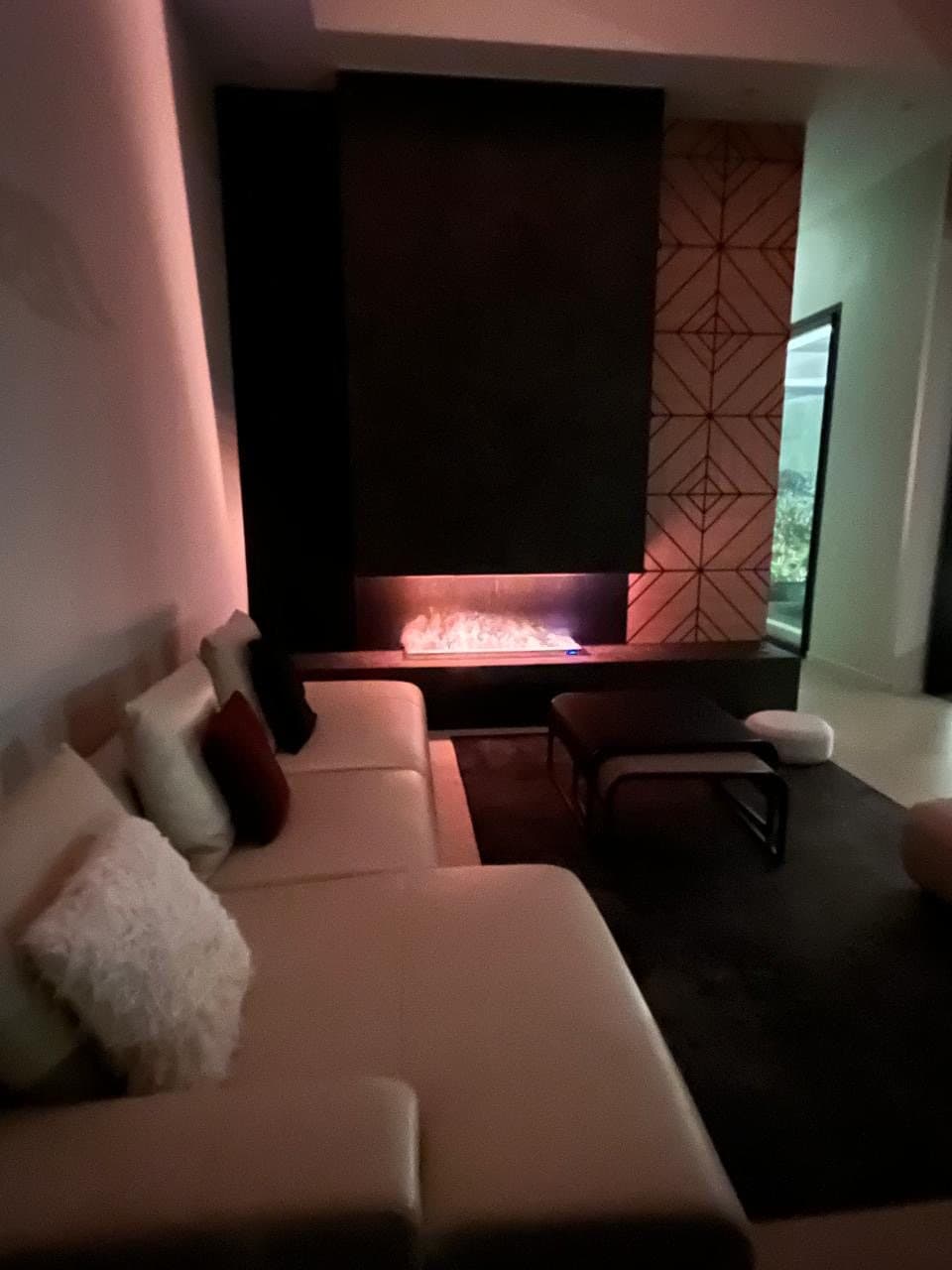 Lounge with linear fireplace